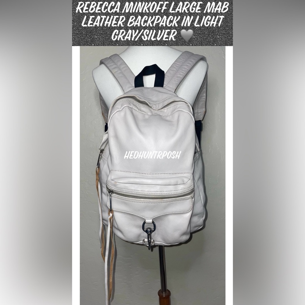 🎉HP🎉Rebecca Minkoff Large MAB 100% Leather Backpack in Light Gray/Silver🩶
